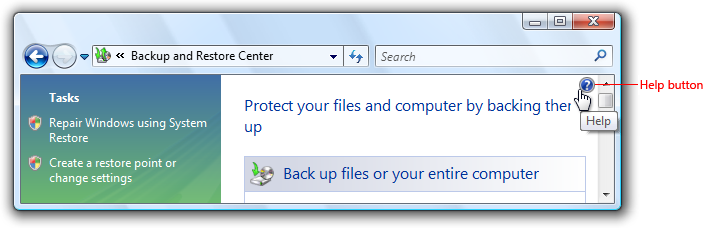 captura de pantalla del elemento del panel de control con el botón ayuda