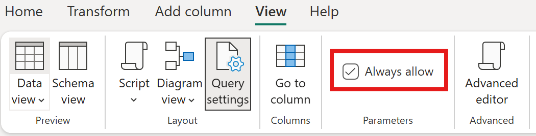 Screenshot of the always allow checkbox in the View tab of the ribbon to enable the input widget.