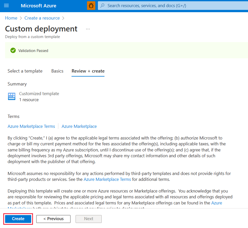 Screenshot of the Azure Marketplace Terms.