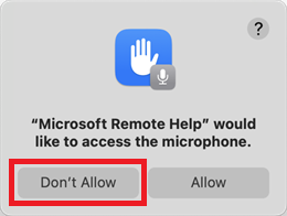 The microphone permission prompt showing to select Don't Allow