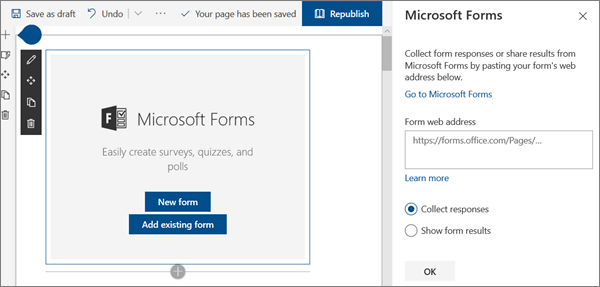 Image of the Microsoft forms web part