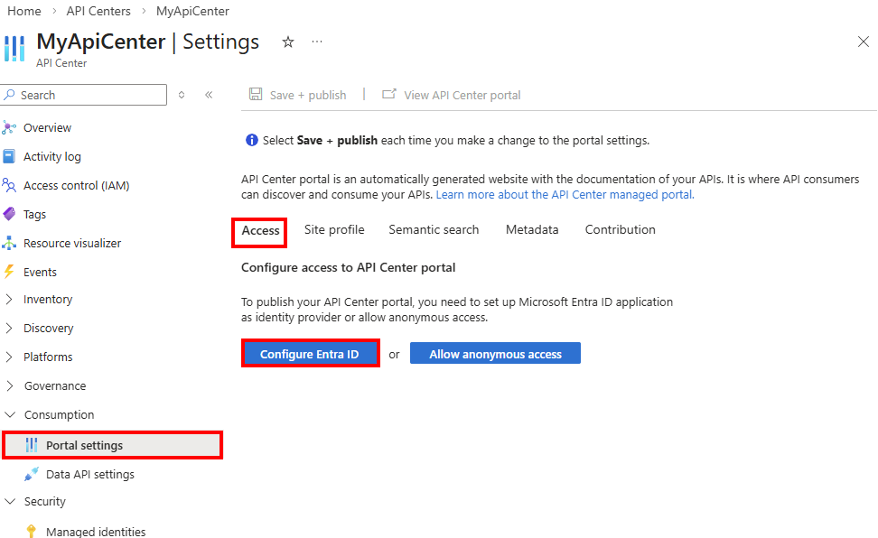 Screenshot showing configuration of Entra ID in the portal.