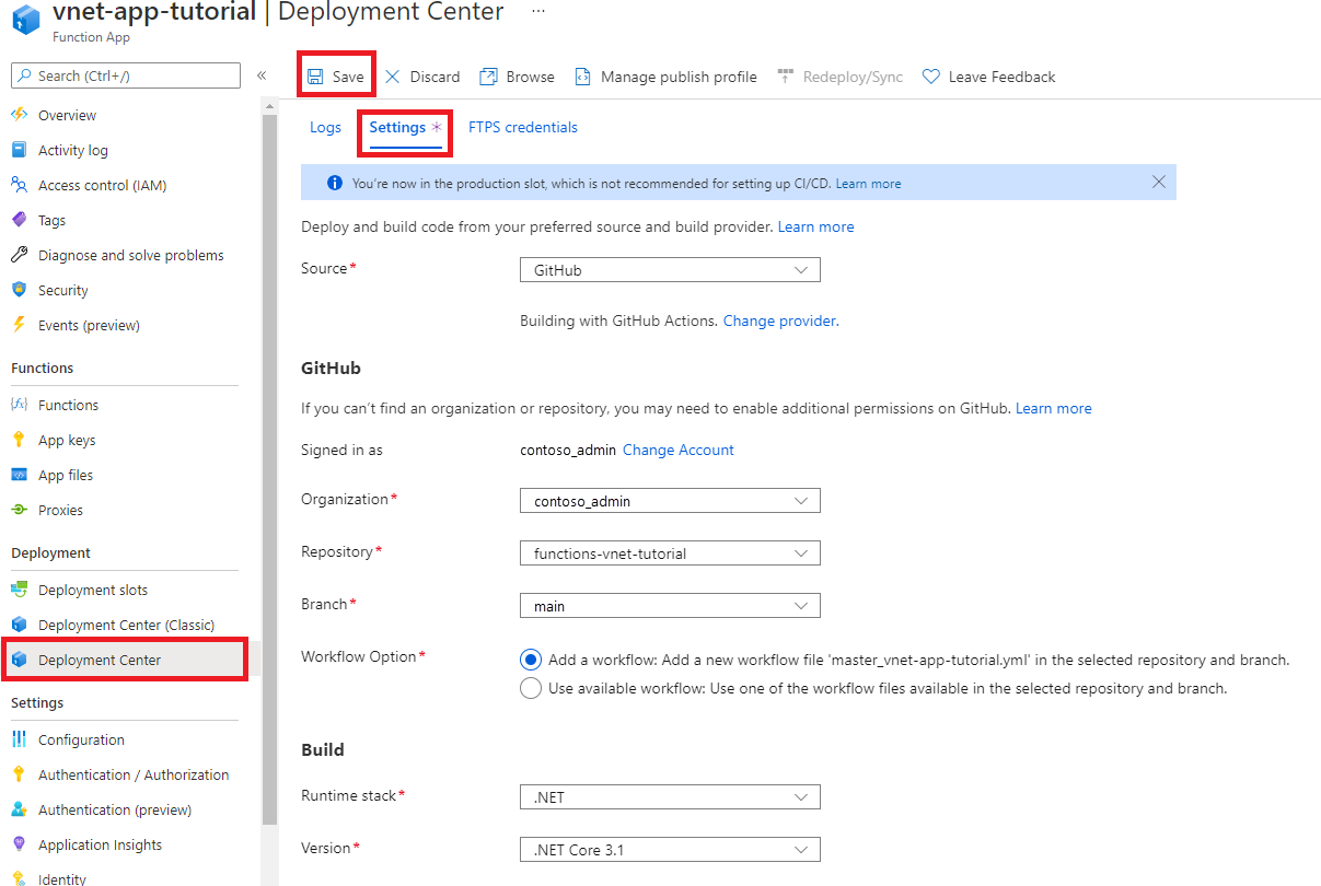 Screenshot of how to deploy Azure Functions code through the portal.