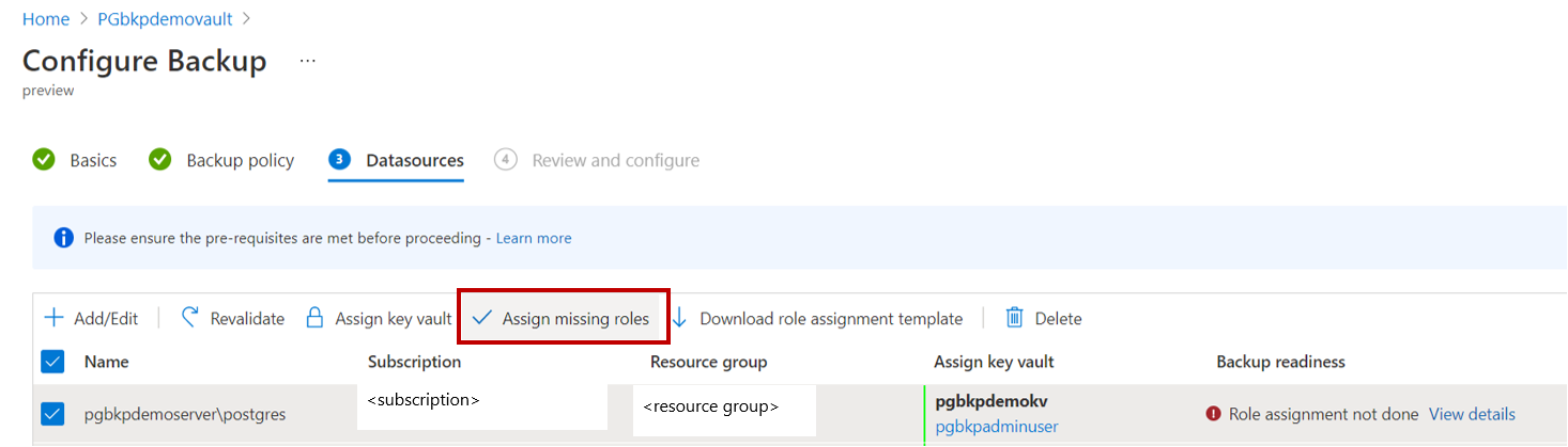 Screenshot that shows the button for assigning missing roles.