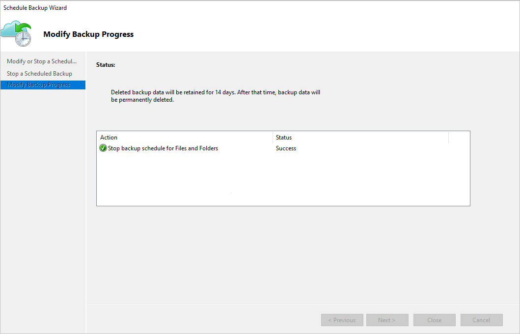Screenshot that shows deleting the backup infrastructure.