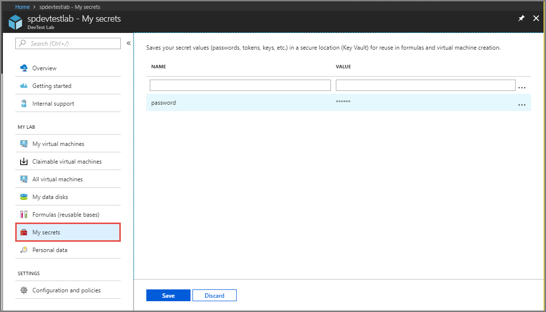 Screenshot of storing a secret.