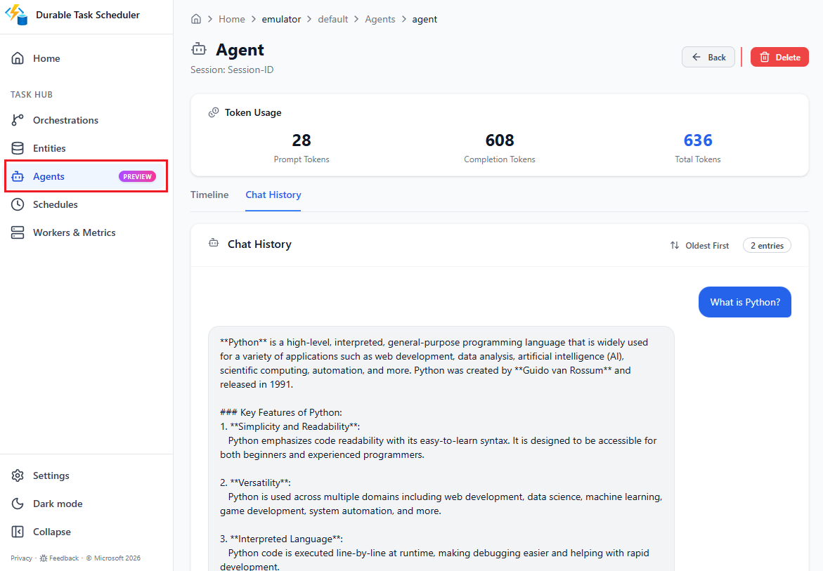 Screenshot of the agent sessions triggered by your application.