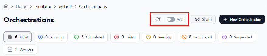 Screenshot of the autorefresh toggle and manual refresh icon.