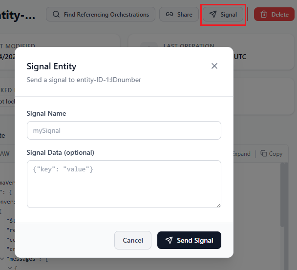 Screenshot of the window for sending a signal to your individual entity.
