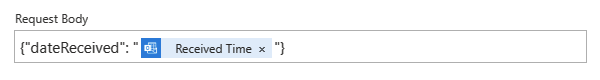 Screenshot that shows a Consumption workflow with a Request Body example that casts a context object as a string.