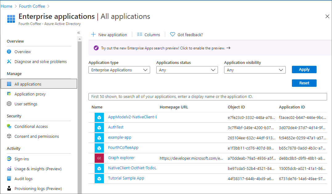 Enterprise apps blade