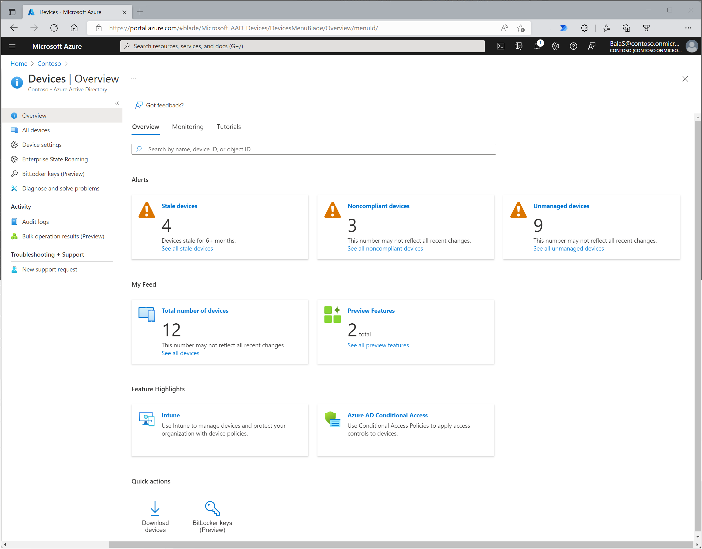 Screenshot that shows the devices overview.