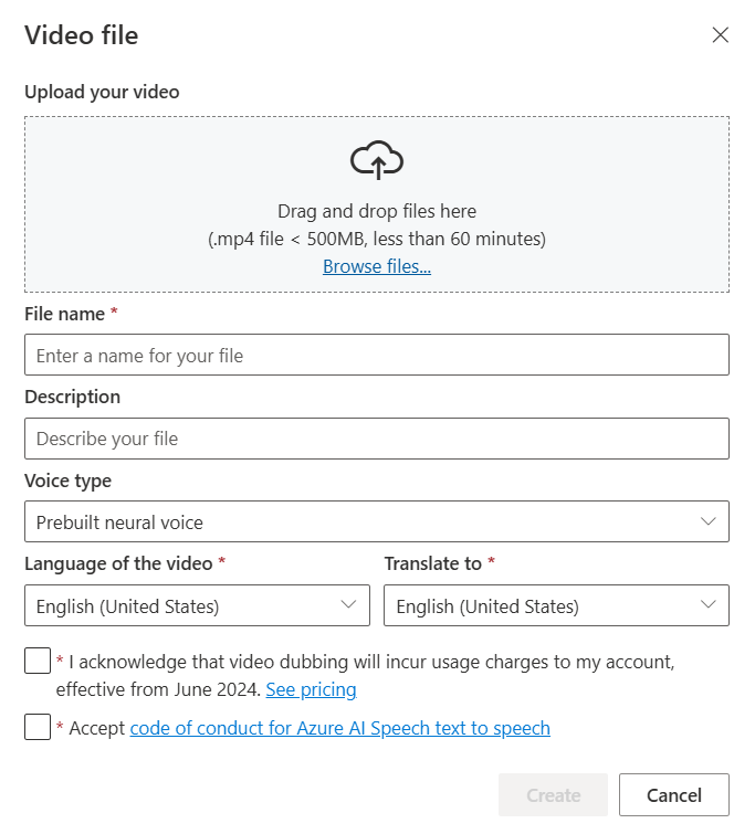 Screenshot of uploading your video file on the video file page.