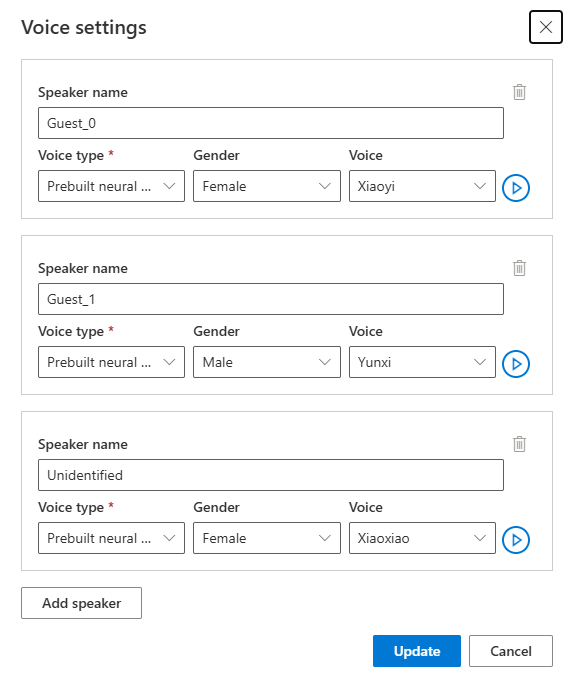 Screenshot of adjusting voice settings on the voice settings page.