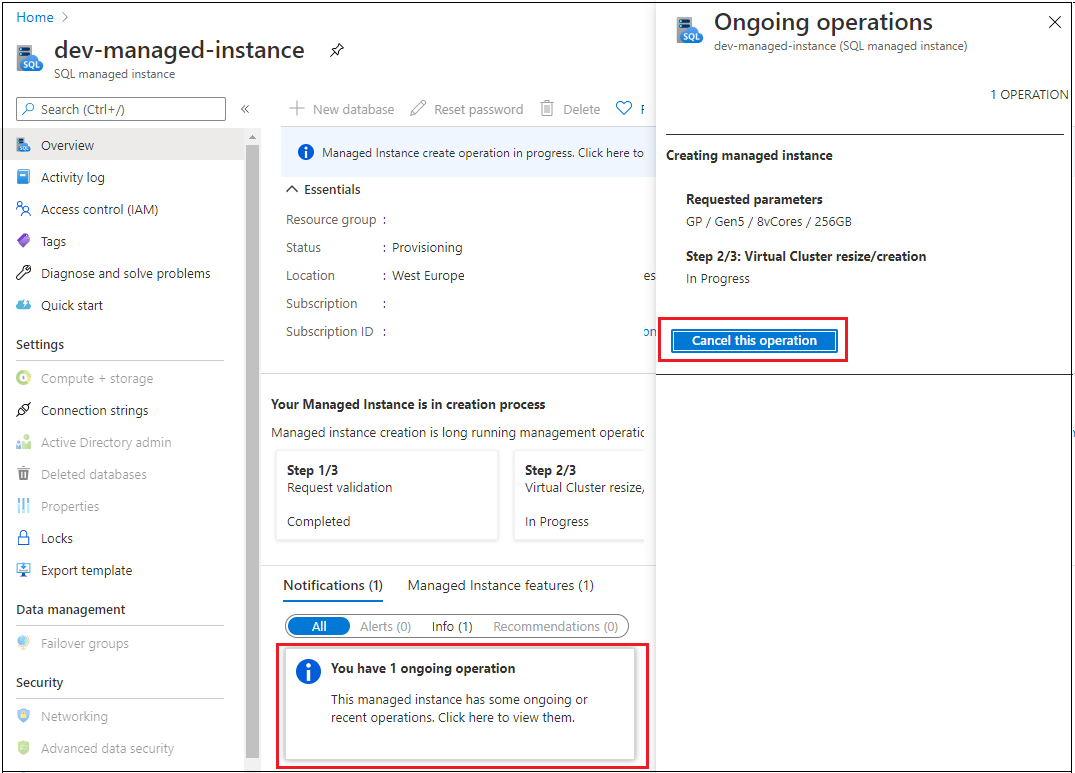 Managed instance operation details