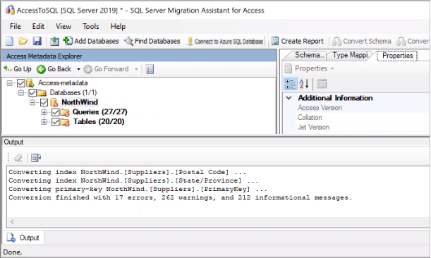 Screenshot showing that the objects in Access Metadata Explorer are converted.