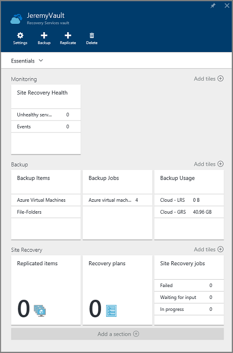 Screenshot showing the vault dashboard.