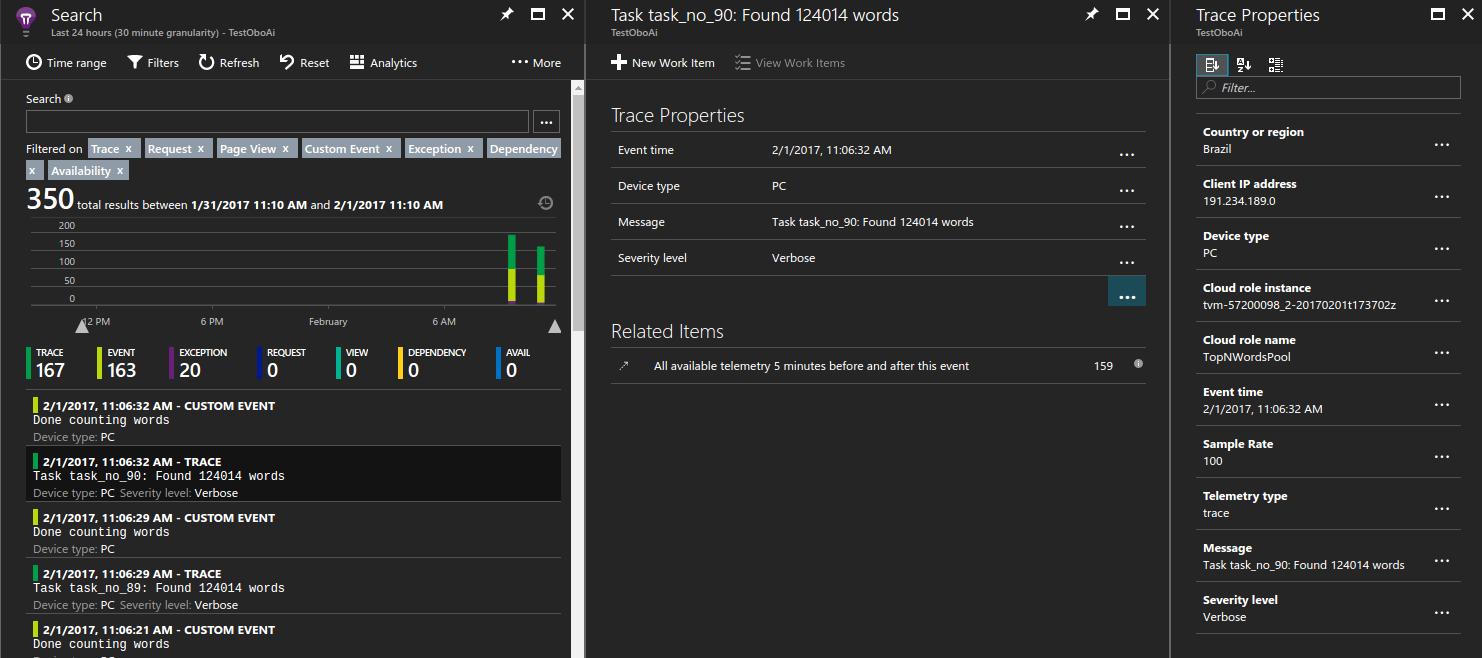 Screenshot showing logs for a single trace.