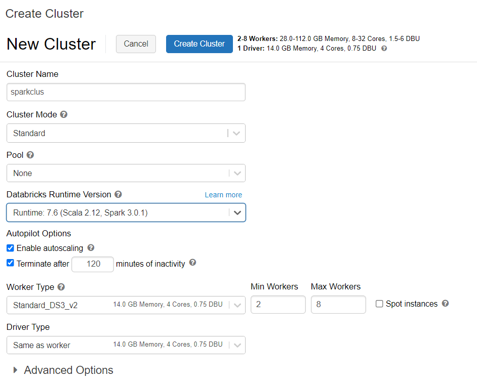 Diagram of databricks new cluster creation.