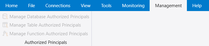 Screenshot of the Management tab that shows options for managing Authorized Principals. 