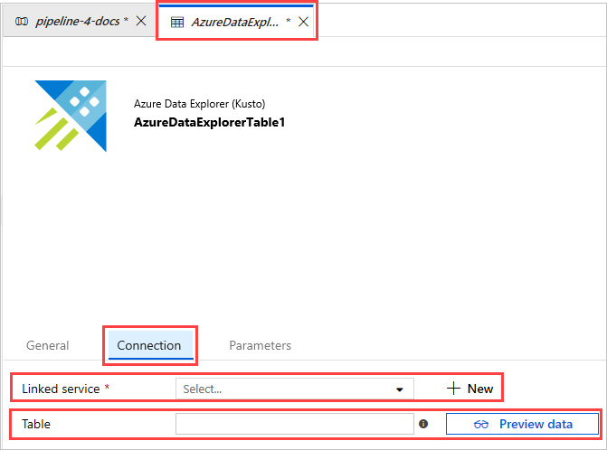 Edit Azure Data Explorer dataset properties.