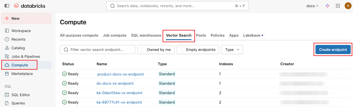 Create vector search compute.