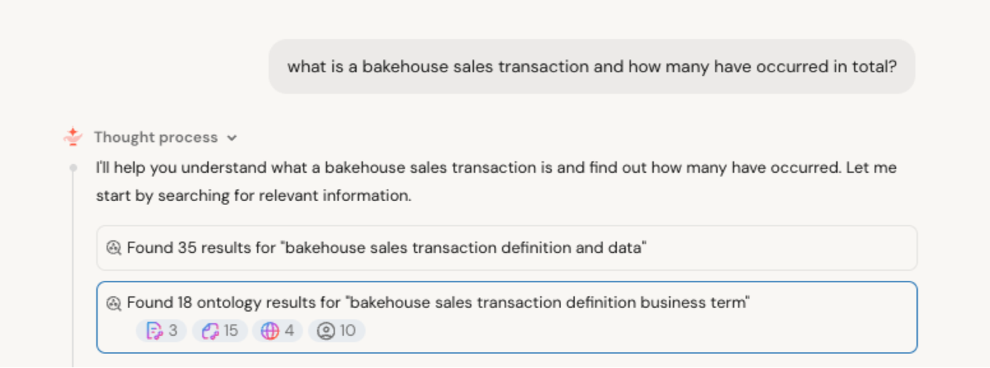 User asking a question in Genie One, which uses Genie Ontology results in its thought process