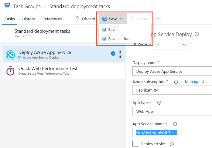 Saving a draft update to a task group