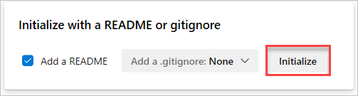A screenshot showing how to initialize a repository with a README file.