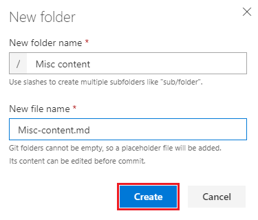 Screenshot of the Create folder dialog.