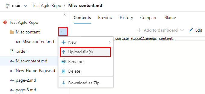 Screenshot showing highlighted selection, Upload files.