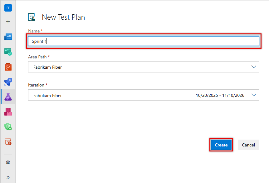 Screenshot of adding test plan details.