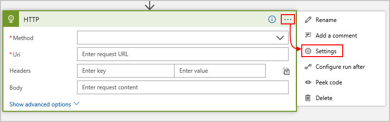 On the action, open the settings menu