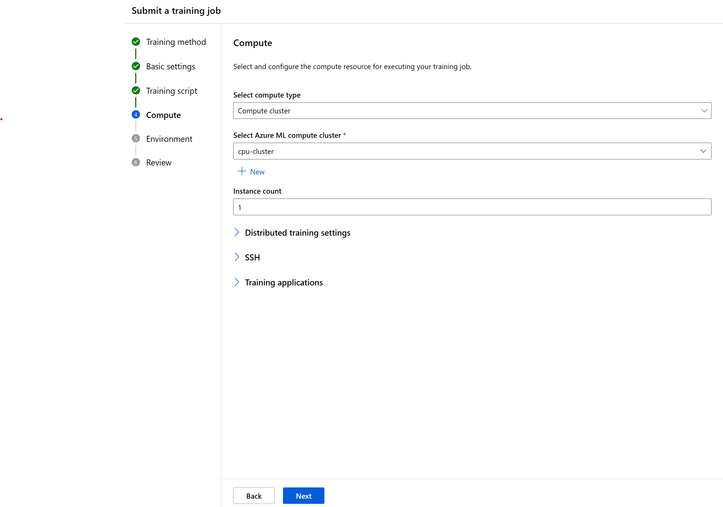 Select a compute cluster dropdown selector image.