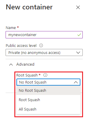 Screenshot that shows squash options in the Azure portal.