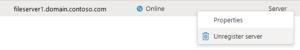 Screenshot showing how to unregister a server.