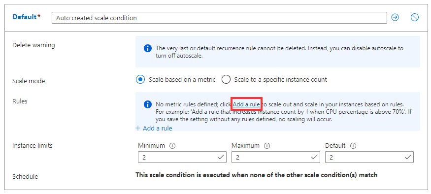 Add autoscale rule in the Azure portal