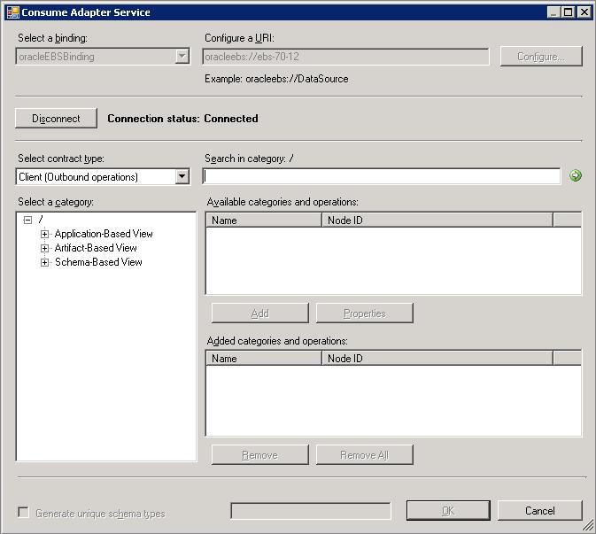 6a2b21ed-0fd2-4874-a6a6-e59a467533f8 Consume Adapter Service dialog box
