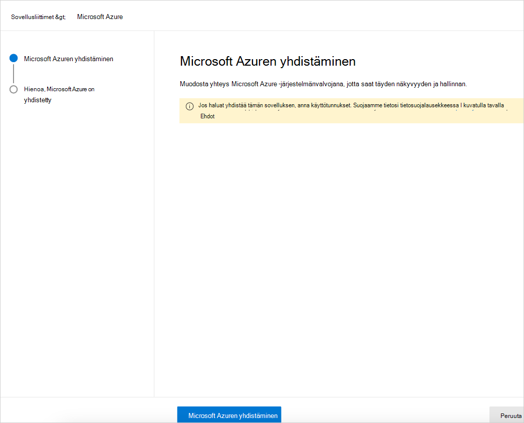 Näyttökuva, jossa näkyy Yhdistä Microsoft Azure -sivu Defender-portaalissa.