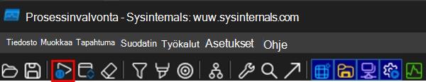 Näyttökuva, jossa näkyy ProcMon-sieppauksen aloituspainike.