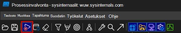 Näyttökuva, jossa näkyy ProcMon-sieppauksen pysäyttävä painike.