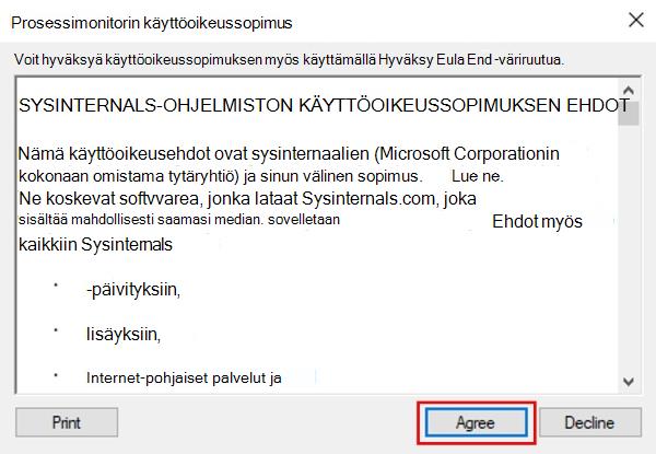 Näyttökuva, jossa näkyy Prosessin valvonta -käyttöoikeussopimus.