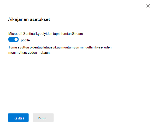 Näyttökuva entiteettilaitteen aikajanan asetusten kytkimestä.