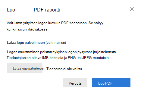 Näyttökuva Vie PDF-tiedostoon -valintaikkunasta