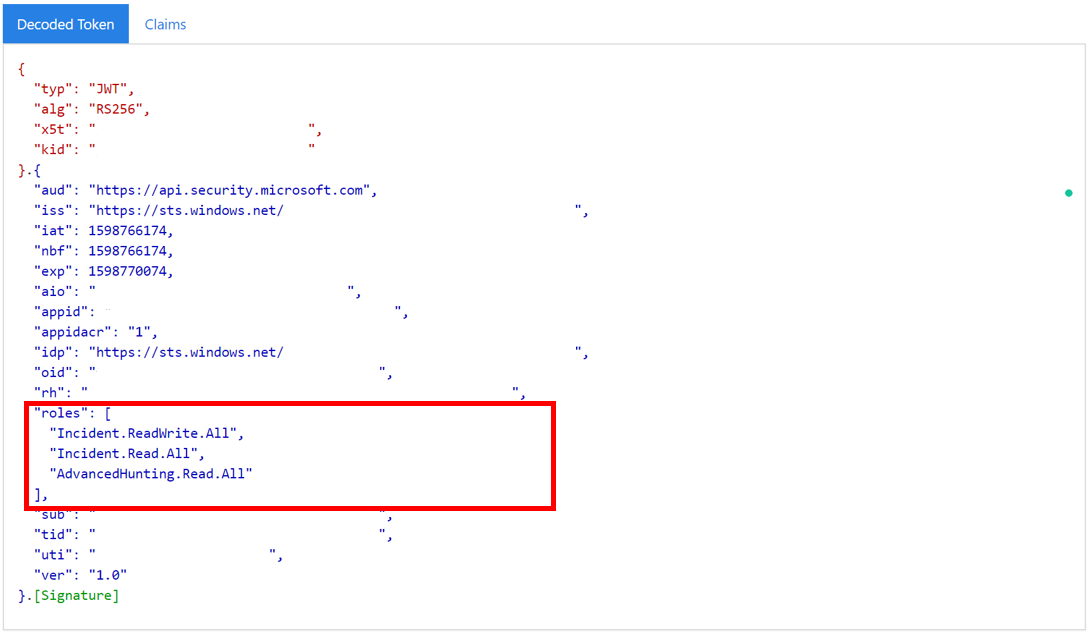 Microsoft Defender portaalin koodatun tunnuksen osio