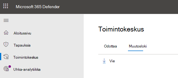 Näyttökuva toimintokeskuksesta