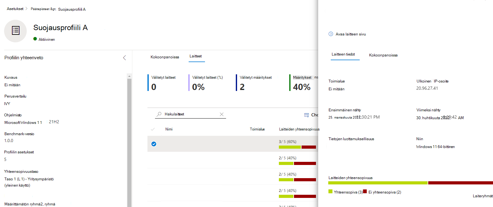 Profiilisivun Laitteet-välilehti