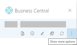 Business Central -apuohjelman toimintopalkki Outlookissa.