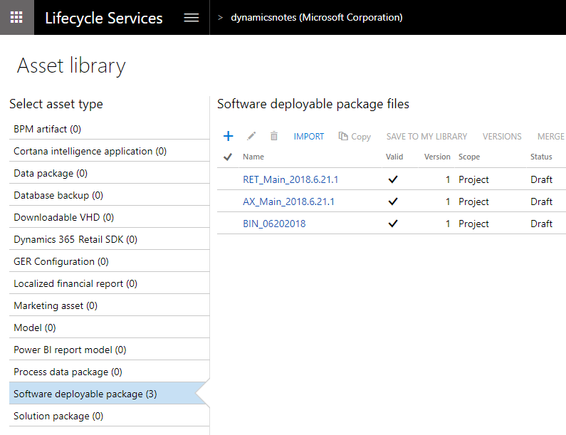 Screenshot of the Asset library.