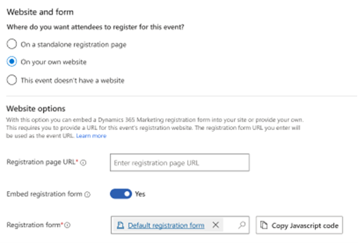 Näyttökuva henkilökohtaisen verkkosivuston lomakkeen käyttämisestä rekisteröintiin